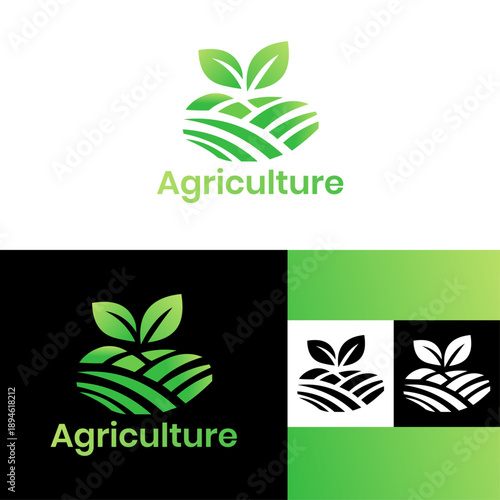 Agriculture Field Logo | Green Farm Landscape Icon | Sustainable Crop Growth Symbol