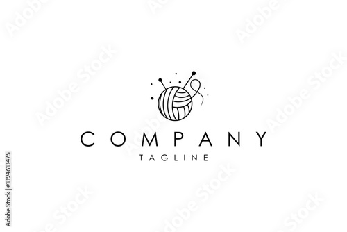 Vector logo on which an abstract image of a ball of wool with knitting needles.