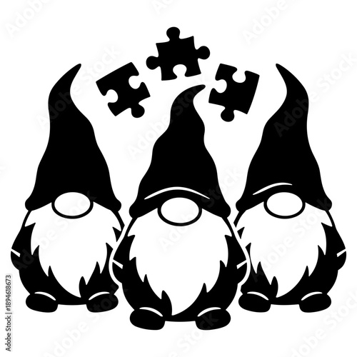 Three Gnomes with Puzzle Pieces