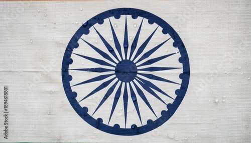 Ashoka Chakra Emblem on Textured White Wood Background