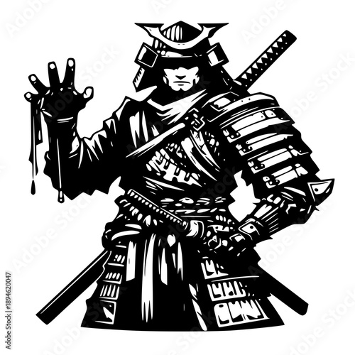 medieval knight with sword , vector illustration of a samurai , silhouette of a samurai 