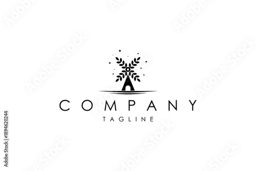 Vector logo in which an abstract image of a silhouette of a mill with an ear of wheat