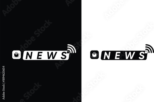 icons News logo icon with broadcast signal modern minimalist design for media and broadcasting companies available in black and white