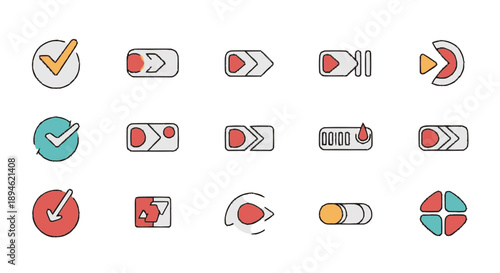 Collection of Arrows and Checkmarks Icons Set.