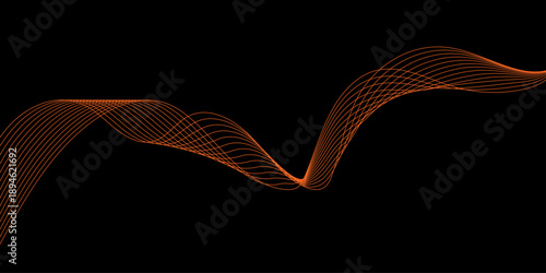 Abstract wavy line pattern on black background. Digital frequency track equalizer. Stylized line art. Technology concept twisted curve lines banner.