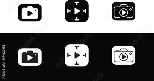 icons Set of camera and target icons simple vector symbols for media and photography applications isolated on black and white backgrounds