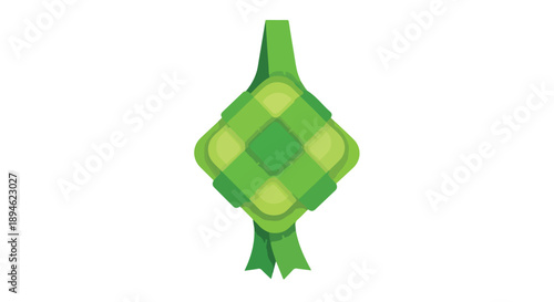 A green and yellow checkered ketupat on a plain white background.