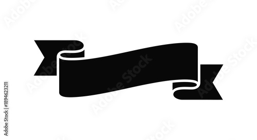 A black ribbon banner with decorative flourishes perfect for design projects on transparent background silhouette high quality professional detailed modern elegant