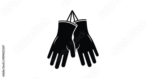 A striking black silhouette of boxing gloves hanging with laces ideal for design projects on transparent background silhouette high quality professional
