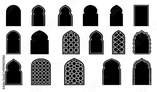 Islamic door and window silhouettes Arabic architecture vector set