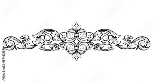 An ornate symmetrical floral and scrollwork design element ideal for borders and embellishments on transparent background silhouette high quality professional detailed