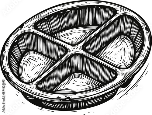 Round divided tray with four compartments vintage engraved kitchenware container for serving or organizing food