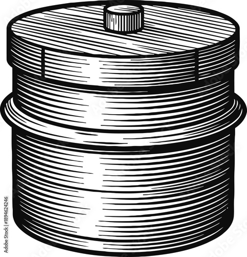 Vintage metal container with lid retro tin canister, rustic kitchen storage, classic food preservation jar design