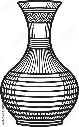Decorative ceramic vase with geometric and striped tribal pattern design