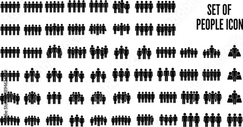 Set of people icons, black silhouettes, family, group, superhero, demographic symbols, vector design, community, diversity, infographic, representation