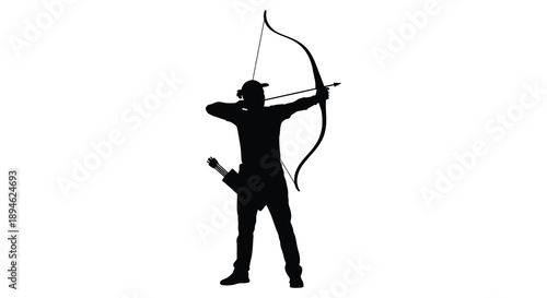 A striking silhouette of an archer drawing a bow depicted in black against a transparent background silhouette high quality professional detailed