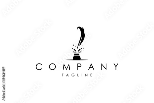 Quill ink pen logo in vintage signature style with black vector design style