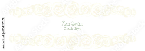 白い背景に白いバラが並んだ横長ベクターフレームイラスト