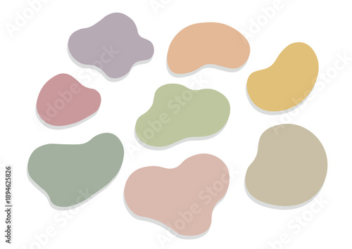 Abstract organic shapes vector set with boho pastel color palette. Minimalist fluid blobs and liquid forms. ボヘミアンなパステルカラーパレットの抽象的なオーガニックシェイプのベクターセット。ミニマリストな流体と液体の形状。