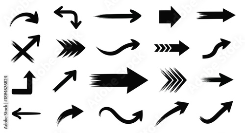 A collection of diverse black arrow shapes and directional indicators perfect for design projects on transparent background silhouette high quality professional