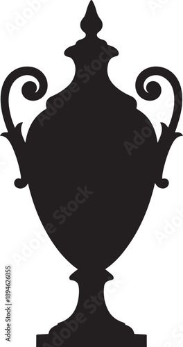 Vector silhouette of a classic trophy cup with ornate handles and finial