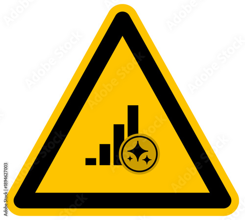 Concepto de análisis de mercado y estadísticas con inteligencia artificial vector icono de advertencia amarillo gráfico de barras y símbolo de IA tecnología financiera y datos
