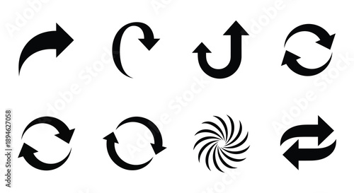 A collection of black arrow and circular rotation icons ideal for graphic design work on transparent background silhouette high quality professional