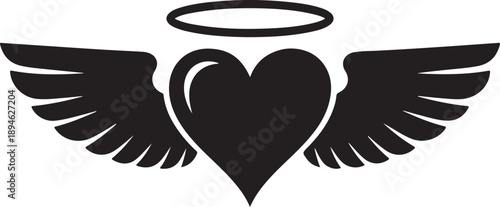 Vector silhouette of angel wings with halo iconic symbol of protection and love