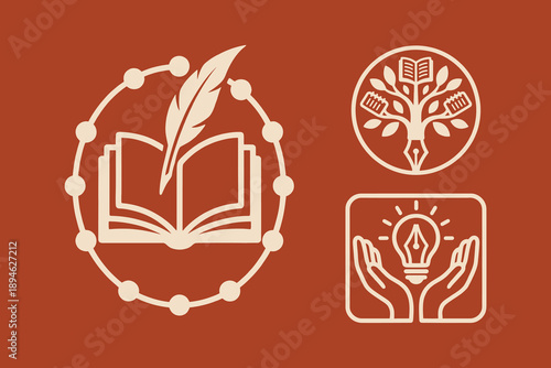 Education and Knowledge Logos Set: Writing, Learning, and Ideas.