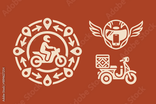 Scooter Delivery, Ride-Hailing, and Driver App Concept Icons