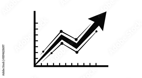 A sleek black arrow graph depicts upward growth and positive trends ideal for presentations on transparent background silhouette high quality professional