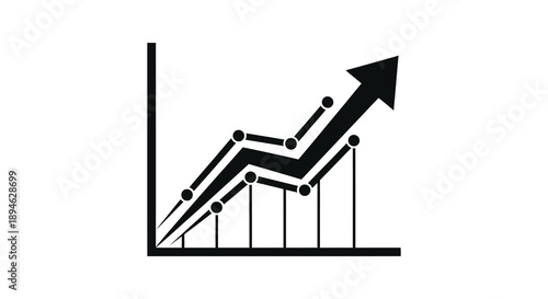 A black graph showing upward trends with dotted lines and circles on transparent background silhouette high quality professional detailed modern elegant