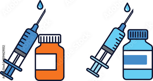 Medical injection concept with syringe and medication bottles, illustrating essential healthcare and vaccination treatment supplies