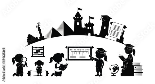 A black silhouette depicting education learning and graduation elements on transparent background high quality professional detailed modern elegant stylish clean crisp