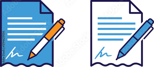 Digital Signature and Agreement Icons Pen on Document for Business Contracts and Legal Transactions