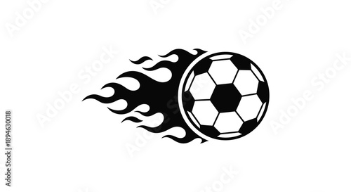 A dynamic black silhouette of a soccer ball with flaming trails ideal for sports graphics on transparent background high quality professional