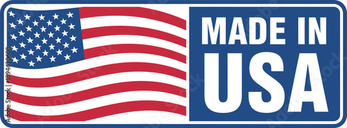 Proudly Manufactured in the United States Quality American Product Label with Flag Design