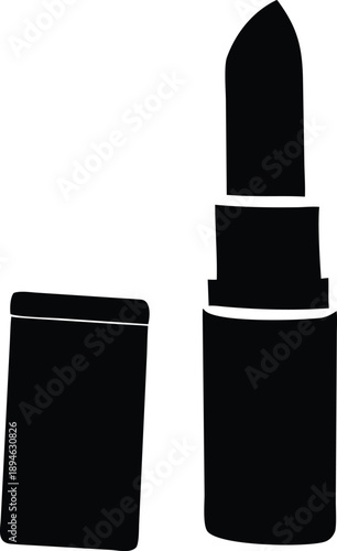 Black lipstick icon silhouette isolated on white background. Professional makeup and beauty product vector illustration.