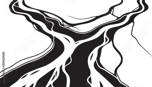 Abstract Black and White Tree Silhouette Graphic Design Element