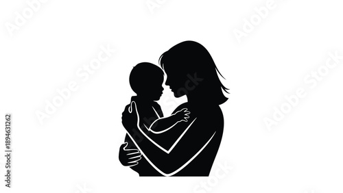 Mother Holding Baby Silhouette Representing Maternal Care and Parental Bonding