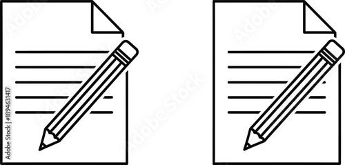 Conceptual Line Art Icon Representing Document Writing, Editing, and Content Creation Process with Pencil on Paper