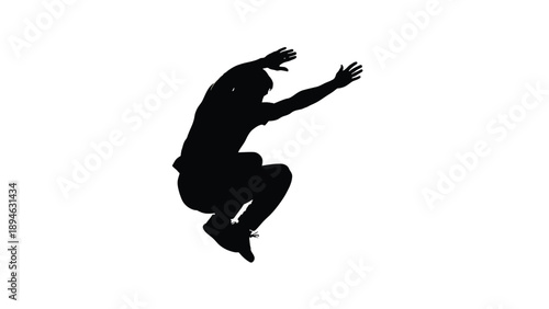 Male Athlete Silhouette Performing a Dynamic Long Jump or Parkour Maneuver