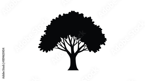 Leafy Deciduous Tree Silhouette Representing Nature, Ecology, and Environmental Sustainability