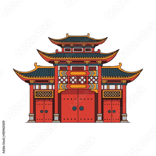 Traditional Chinese Gate Architecture Vector Illustration