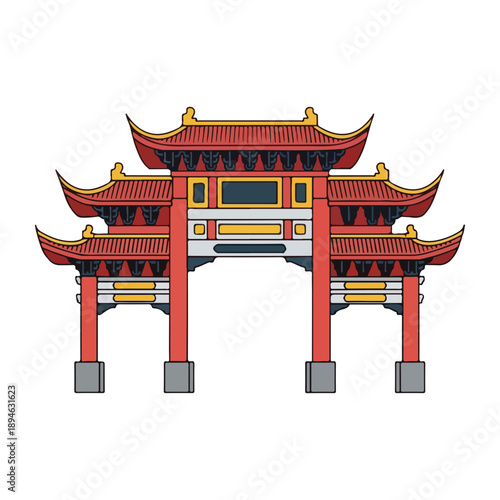 Chinese Archway Gate Icon Traditional Asian Culture