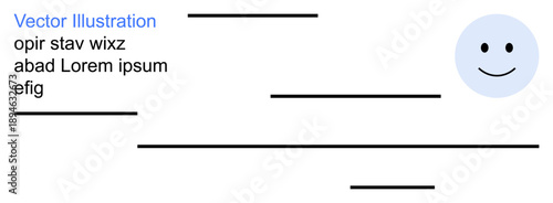 Marketing, branding, education, communication, corporate presentations, minimalism. Stylized happy face, abstract text and clean horizontal lines. Marketing and branding concept