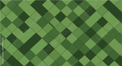 A geometric pattern of various shades of green diamonds and rhombuses creating a textured background.