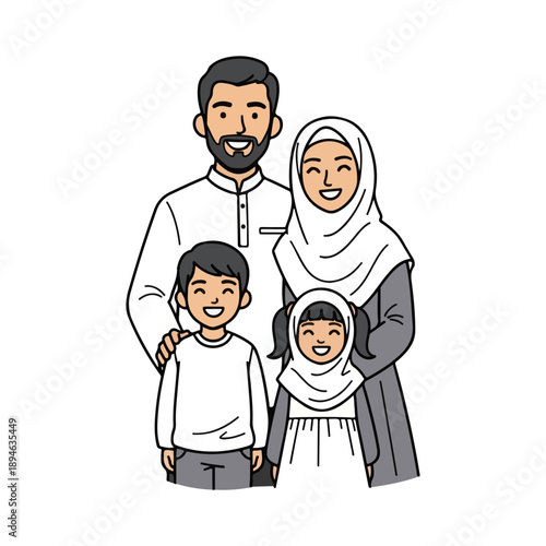 Happy Muslim Family Portrait Illustration Vector