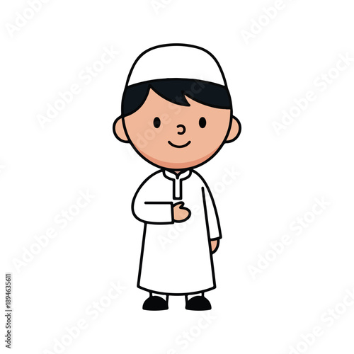 Cute cartoon Muslim boy character smiling