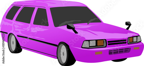 Vector illustration of a land transportation tool in the form of a sedan car with magenta color isolated on a white background